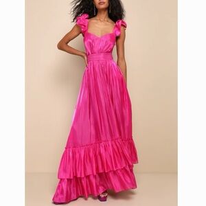 NWT Lulus Pink Ruffle Maxi Dress